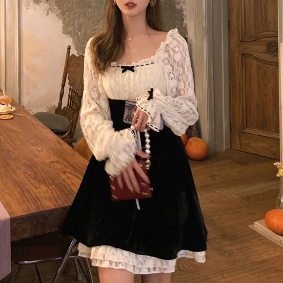 Lace up dress black white womens NWT - Picture 5 of 5